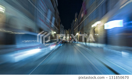 Drive at fast speed at the night streets timelapse hyperlapse drivelapse. 131850670