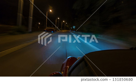 Car moves at fast speed at the night streets timelapse hyperlapse drivelapse. 131850680