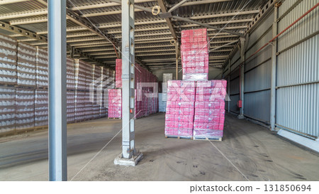 Forklift loader and cargo boxes storing at warehouse timelapse hyperlapse 131850694