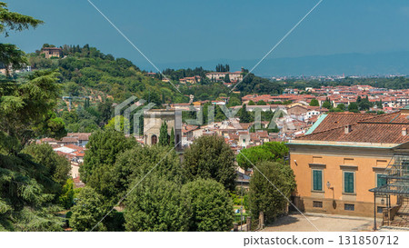 Florence landscape from above timelapse, panorama on historical view from Boboli Gardens Giardino di Boboli point. Italy. Florence landscape from above timelapse, panorama on historical view from Boboli Gardens Giardino di Boboli point. Italy. 131850712