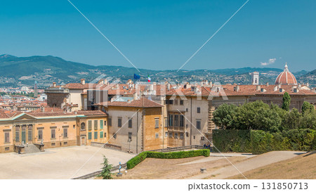 Florence landscape from above timelapse, panorama on historical view from Boboli Gardens Giardino di Boboli point. Italy. 131850713