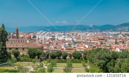 Florence landscape from above timelapse, panorama on historical view from Boboli Gardens Giardino di Boboli point. Italy. 131850716