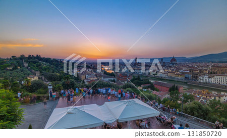 Skyline view of Arno River timelapse. Ponte Vecchio from Piazzale Michelangelo at Sunset, Florence, Italy. Skyline view of Arno River timelapse. Ponte Vecchio from Piazzale Michelangelo at Sunset, Florence, Italy. 131850720
