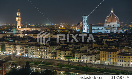Arnolfo tower of Palazzo Vecchio timelapse and Basilica di Santa Maria del Fiore at night in Florence, Tuscany, Italy Arnolfo tower of Palazzo Vecchio timelapse and Basilica di Santa Maria del Fiore at night in Florence, Tuscany, Italy 131850729
