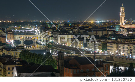 Famous Arnolfo tower of Palazzo Vecchio timelapse and Arno River at night in Florence, Tuscany, Italy Famous Arnolfo tower of Palazzo Vecchio timelapse and Arno River at night in Florence, Tuscany, Italy 131850730