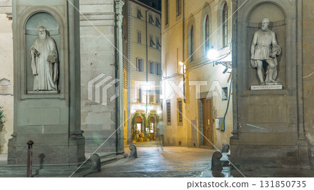 Statues at Uffizi Gallery timelapse. Prominent art museum located adjacent to Piazza della Signoria Statues at Uffizi Gallery timelapse. Prominent art museum located adjacent to Piazza della Signoria 131850735