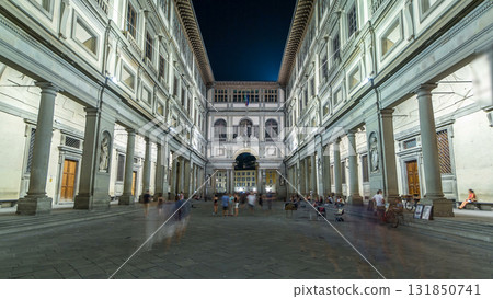 Uffizi Gallery timelapse hyperlapse. Prominent art museum located adjacent to Piazza della Signoria 131850741