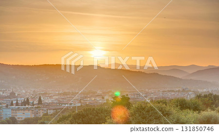 Sunrise top view of Florence city timelapse with arno river bridges and historical buildings Sunrise top view of Florence city timelapse with arno river bridges and historical buildings 131850746