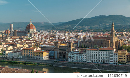 Florence aerial cityscape view timelapse from Michelangelo square on the old town with Santa Croce church in Italy Florence aerial cityscape view timelapse from Michelangelo square on the old town with Santa Croce church in Italy 131850749