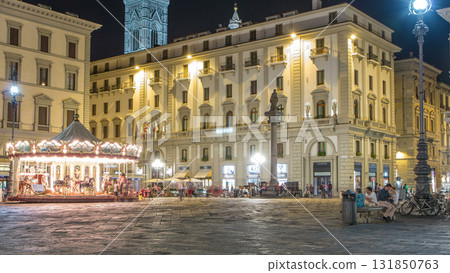 Tourists walk in Piazza della Repubblica timelapse, one of the main city squares in Florence. 131850763
