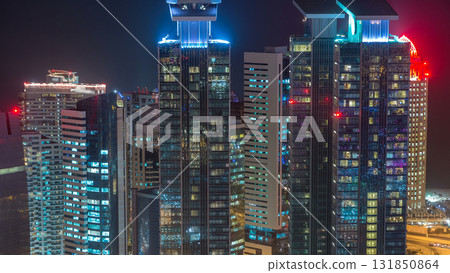 The skyline of the West Bay area from top in Doha timelapse, Qatar. The skyline of the West Bay area from top in Doha timelapse, Qatar. 131850864