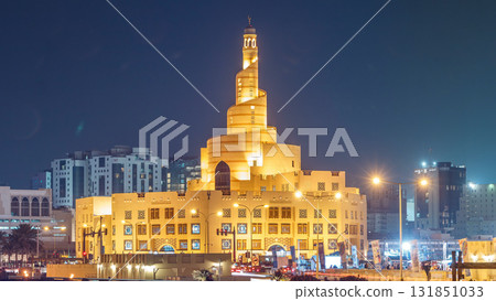 Qatar Islamic Cultural Centre night timelapse in Doha, Qatar, Middle-East. Qatar Islamic Cultural Centre night timelapse in Doha, Qatar, Middle-East. 131851033