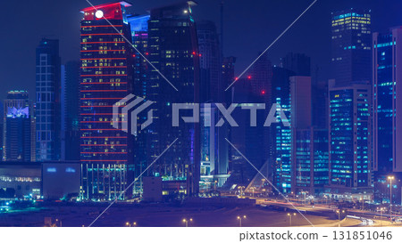 The skyline of the West Bay area from top in Doha timelapse, Qatar. 131851046