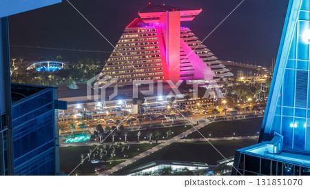 Doha West Bay view with hotel park night timelapse, Doha, Qatar, Middle East. Doha West Bay view with hotel park night timelapse, Doha, Qatar, Middle East. 131851070