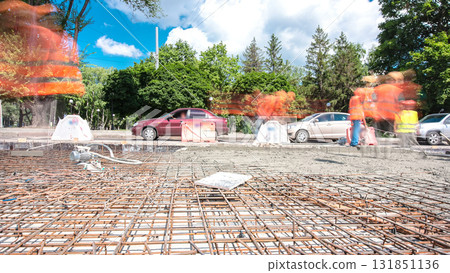 Road construction site with tram tracks repair and maintenance timelapse hyperlapse. Road construction site with tram tracks repair and maintenance timelapse hyperlapse. 131851136