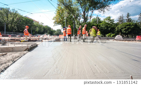 Road construction site with tram tracks repair and maintenance timelapse hyperlapse. Road construction site with tram tracks repair and maintenance timelapse hyperlapse. 131851142