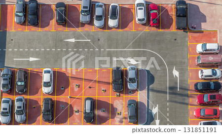 Car parking lot viewed from above timelapse, Aerial view 131851191