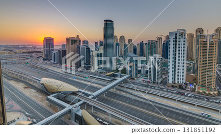 Dubai Marina with colorful sunset in Dubai aerial timelapse, United Arab Emirates Dubai Marina with colorful sunset in Dubai aerial timelapse, United Arab Emirates 131851192