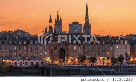Panoramic view of Bordeaux city skyline day to night transition timelapse. France Panoramic view of Bordeaux city skyline day to night transition timelapse. France 131851226