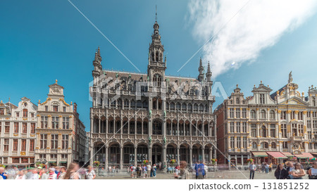 Timelapse hyperlapse of Maison du Roi facade at Grand Place, Brussels, Belgium 131851252