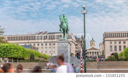 Hyperlapse of Place de l'Albertine in Brussels, Belgium, featuring bronze equestrian statue of King Albert I 131851255