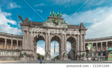 Hyperlapse of the Cinquantenaire Arcade in Parc du Cinquantenaire, Brussels, Belgium. 131851260