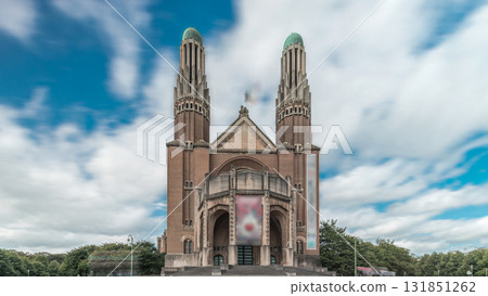 Timelapse hyperlapse of the National Basilica of the Sacred Heart in Brussels, Belgium 131851262