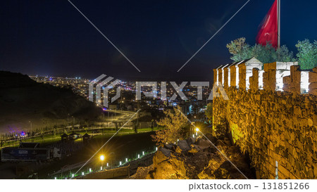 Aerial view from old castle in historical city town of Nevsehir night timelapse 131851266