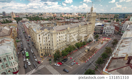 Constitution Square with historical buildings aerial timelapse in Kharkiv, Ukraine. Constitution Square with historical buildings aerial timelapse in Kharkiv, Ukraine. 131851310