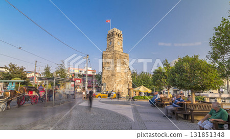 Clock tower in the Historic part of Antalya Kaleici timelapse hyperlapse, Turkey. Old town of Antalya is a popular destination among tourists Clock tower in the Historic part of Antalya Kaleici timelapse hyperlapse, Turkey. Old town of Antalya is a popular destination among tourists 131851348