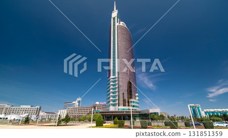 Nurzhol Boulevard timelapse hyperlapse. Modern new office building is in the capital of Republic. Astana, Kazakhstan. Nurzhol Boulevard timelapse hyperlapse. Modern new office building is in the capital of Republic. Astana, Kazakhstan. 131851359