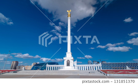 View of the Kazakh Eli Monument timelapse hyperlapse on Independence Square in Astana, the capital of Kazakhstan. View of the Kazakh Eli Monument timelapse hyperlapse on Independence Square in Astana, the capital of Kazakhstan. 131851370