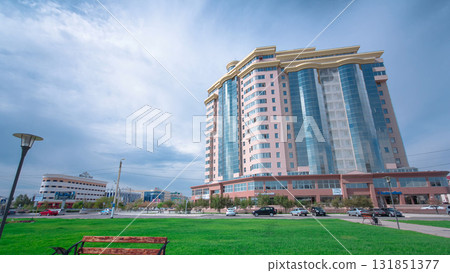 Modern buildings in city Atyrau timelapse hyperlapse. Modern buildings in city Atyrau timelapse hyperlapse. 131851377