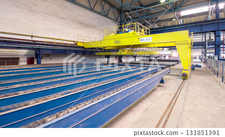 Factory workshop with lifting crane device timelapse hyperlapse 131851391