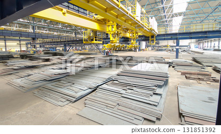 Factory workshop with lifting crane device timelapse hyperlapse 131851392