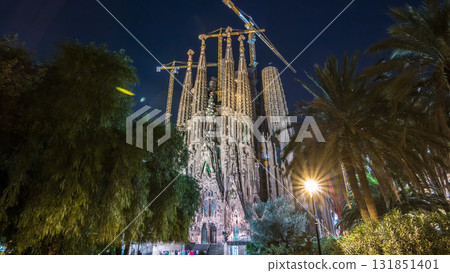 Sagrada Familia, a large church in Barcelona, Spain night timelapse hyperlapse. Sagrada Familia, a large church in Barcelona, Spain night timelapse hyperlapse. 131851401