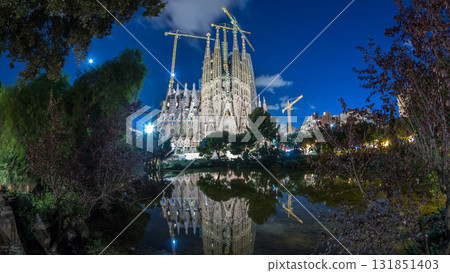 Sagrada Familia, a large church in Barcelona, Spain day to night timelapse. Sagrada Familia, a large church in Barcelona, Spain day to night timelapse. 131851403