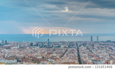 Panorama of Barcelona timelapse, Spain, viewed from the Bunkers of Carmel Panorama of Barcelona timelapse, Spain, viewed from the Bunkers of Carmel 131851408
