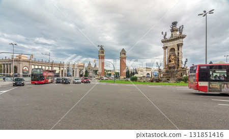 Cityscape view of Placa d'Espanya or Spain square, with the Venetian Towers timelapse hyperlapse Cityscape view of Placa d'Espanya or Spain square, with the Venetian Towers timelapse hyperlapse 131851416