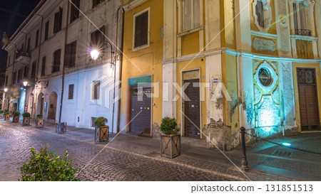 Typical medieval narrow street in beautiful town of Albano Laziale night timelapse hyperlapse, Italy Typical medieval narrow street in beautiful town of Albano Laziale night timelapse hyperlapse, Italy 131851513