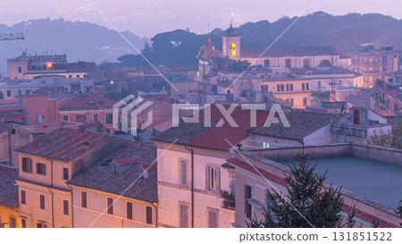 Duomo di San Pancrazio Martire after sunset in beautiful town of Albano Laziale day to night timelapse, Italy 131851522
