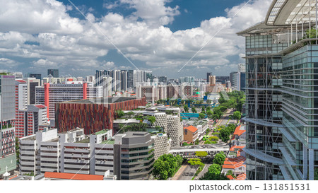 Singapore skyline with Victoria street and National Library aerial timelapse hyperlapse. 131851531