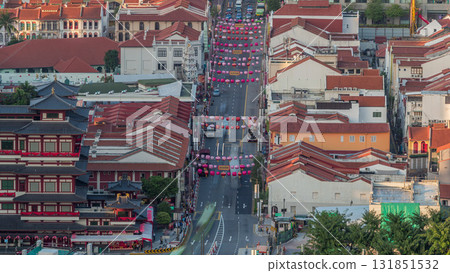 Aerial view of Chinatown with red roofs timelapse, Singapore 131851532
