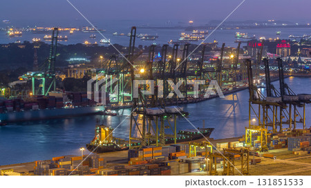 Commercial port of Singapore aerial day to night timelapse. Commercial port of Singapore aerial day to night timelapse. 131851533