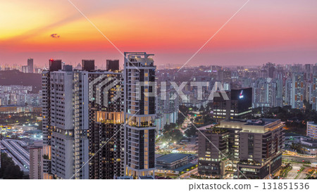 Aerial skyline with apartment buildings and skyscrapers of Singapore timelapse Aerial skyline with apartment buildings and skyscrapers of Singapore timelapse 131851536