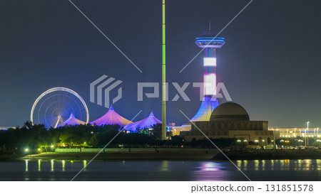 Evening in Abu Dhabi with Marina Island day to night timelapse 131851578