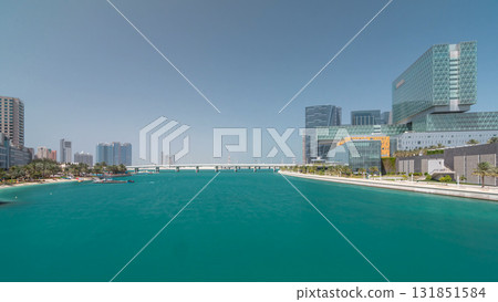 Modern buildings in Abu Dhabi skyline timelapse hyperlapse with waterfront. Modern buildings in Abu Dhabi skyline timelapse hyperlapse with waterfront. 131851584