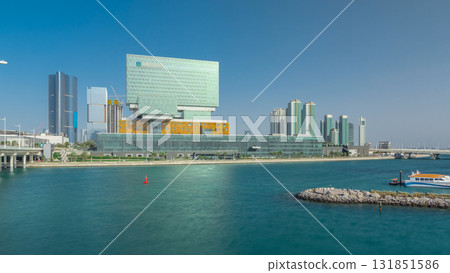 Modern buildings in Abu Dhabi skyline timelapse hyperlapse with waterfront. Modern buildings in Abu Dhabi skyline timelapse hyperlapse with waterfront. 131851586