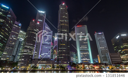 Singapore quay with tall skyscrapers in the central business district on Boat Quay night timelapse hyperlapse Singapore quay with tall skyscrapers in the central business district on Boat Quay night timelapse hyperlapse 131851646