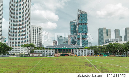 Skyline with Singapore Recreation Club and skyscrapers on background timelapse hyperlapse 131851652